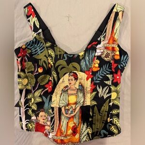 Black Floral Art-Print Crop Tank